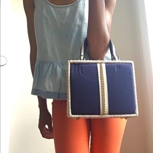 Vintage 60’s White & Navy Wicker Box Purse